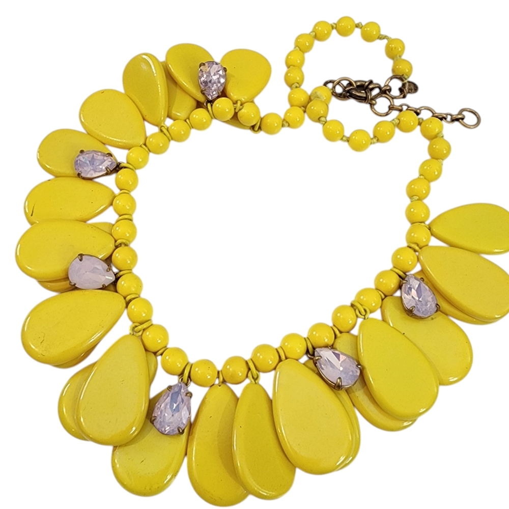 Vintage J. Crew statement necklace yellow teardrops pink rhinestones chunkyA0266 - Picture 13 of 13